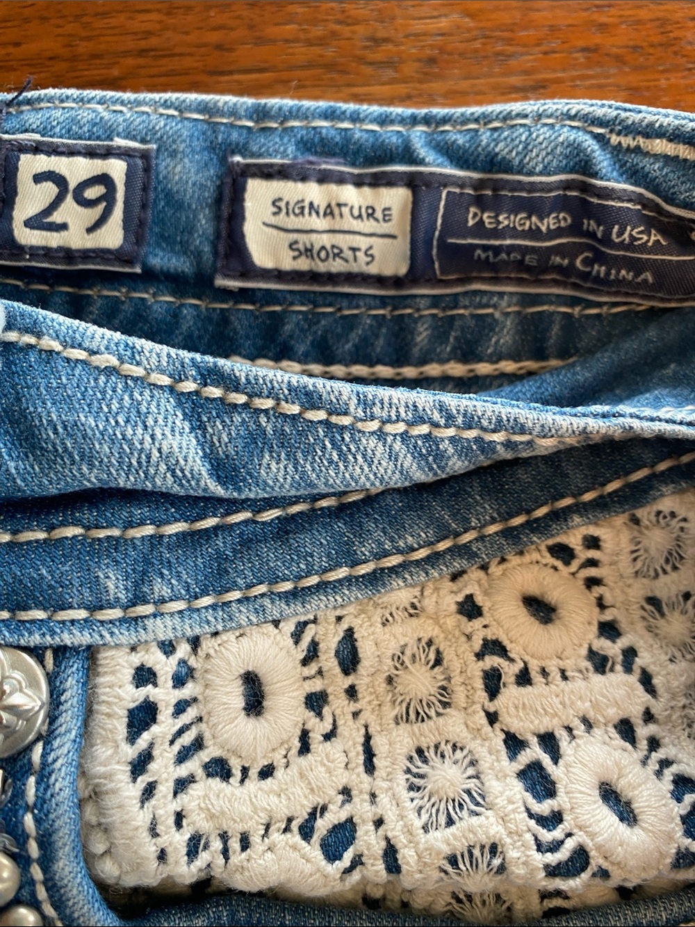 Miss Me Blue Denim Crochet-Trim Shorts - Picture 3 of 13